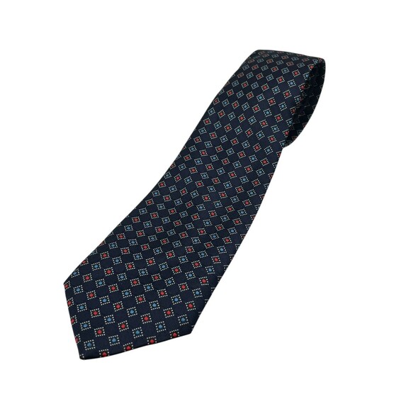 Christian Dior Navy Blue Geometric Neck Tie Made in USA Fabric Italy Used - Picture 1 of 5